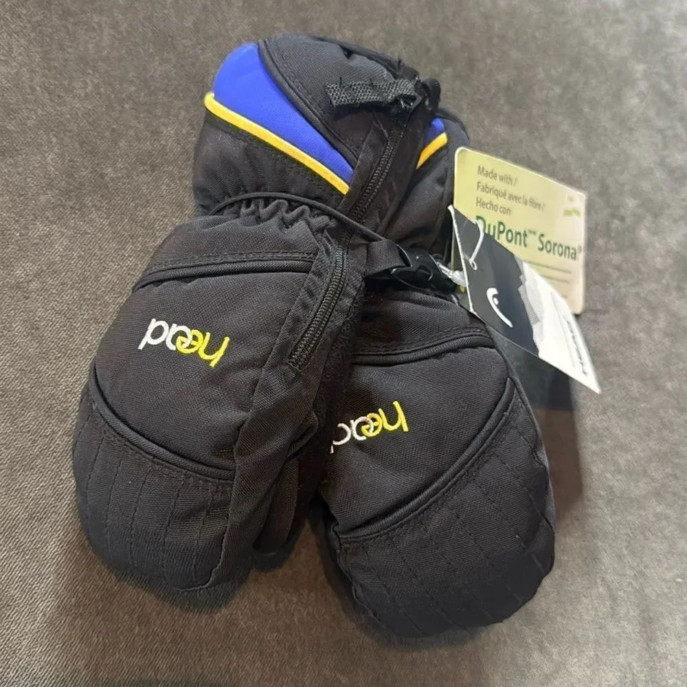 Kids Head Junior Winter Ski Mittens Zip Up Side Black Size XXS 1-2 years NWT